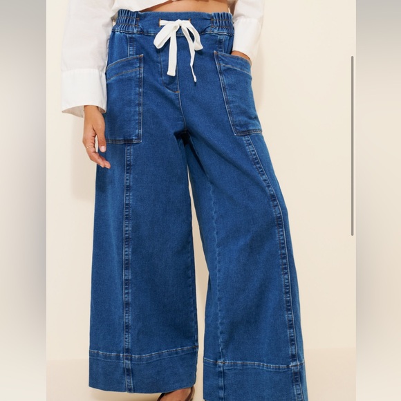 Maeve Blue Tie-Waist Wide-Leg Jeans - Picture 2 of 8